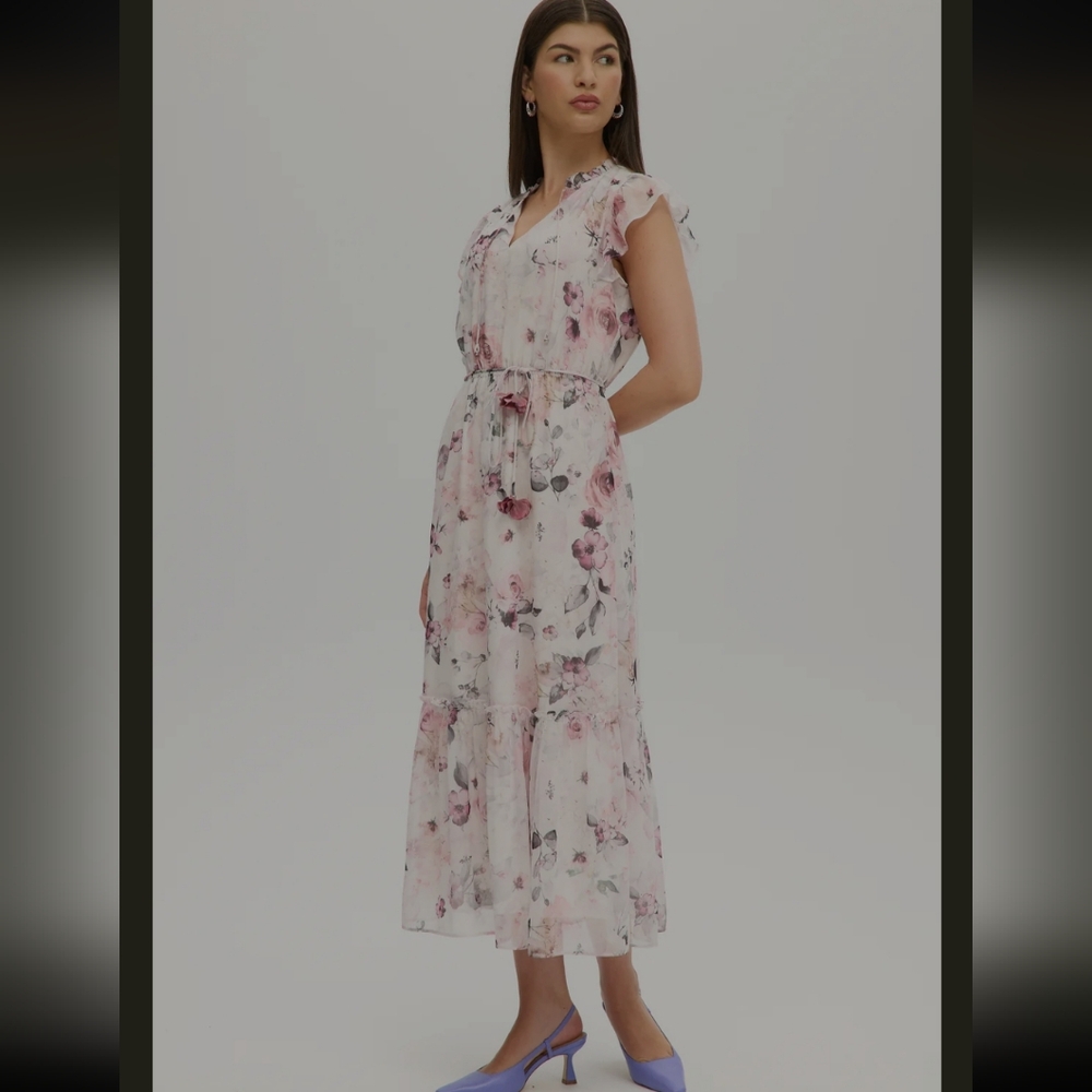 NWOT Joie Floral Print Flutter Sleeve Maxi Dress Womens Size M
